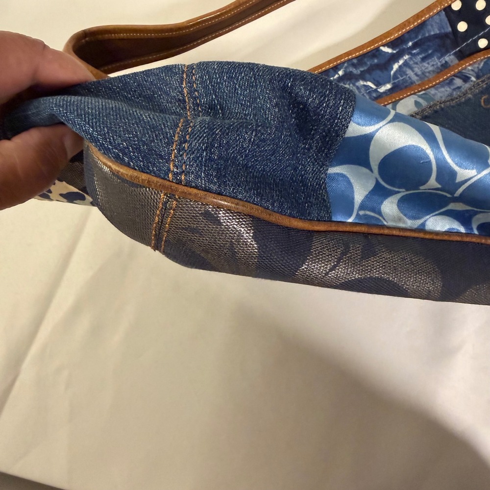 Coach Ergo Patchwork Hobo Women XL Blue Denim Suede Leather Bag 10809 - Picture 11 of 16